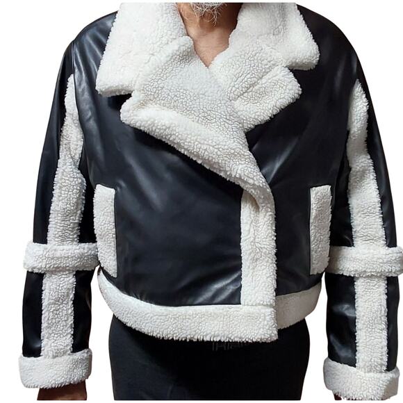 Ladies Size XL Aviator Jacket Madden NYC Bomber Style Black & White - Picture 1 of 6